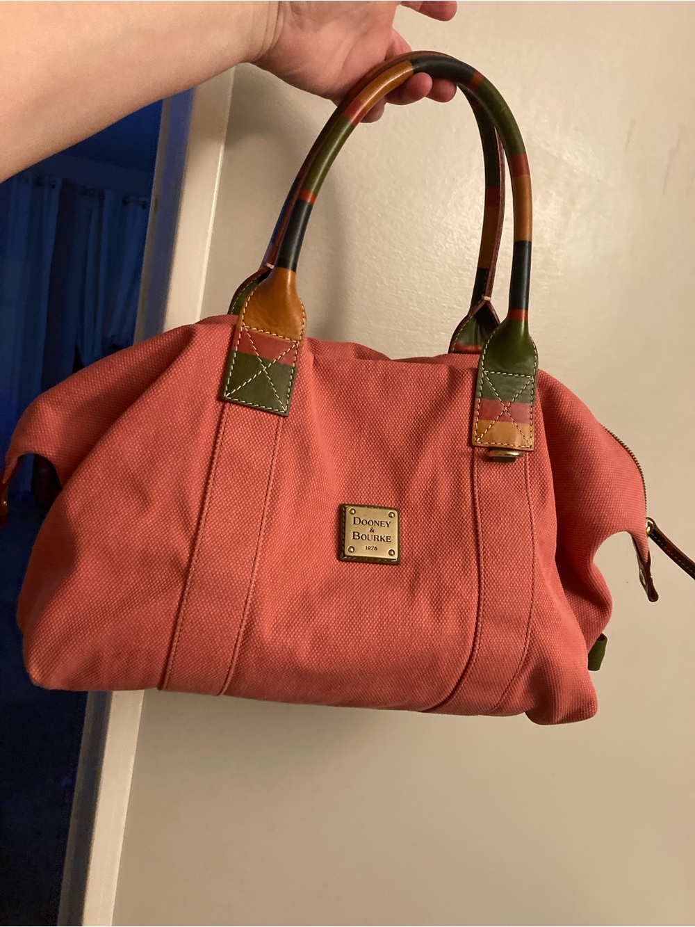 Dooney & Bourke Coral Canvas Satchel with Multicolor Leather Trim